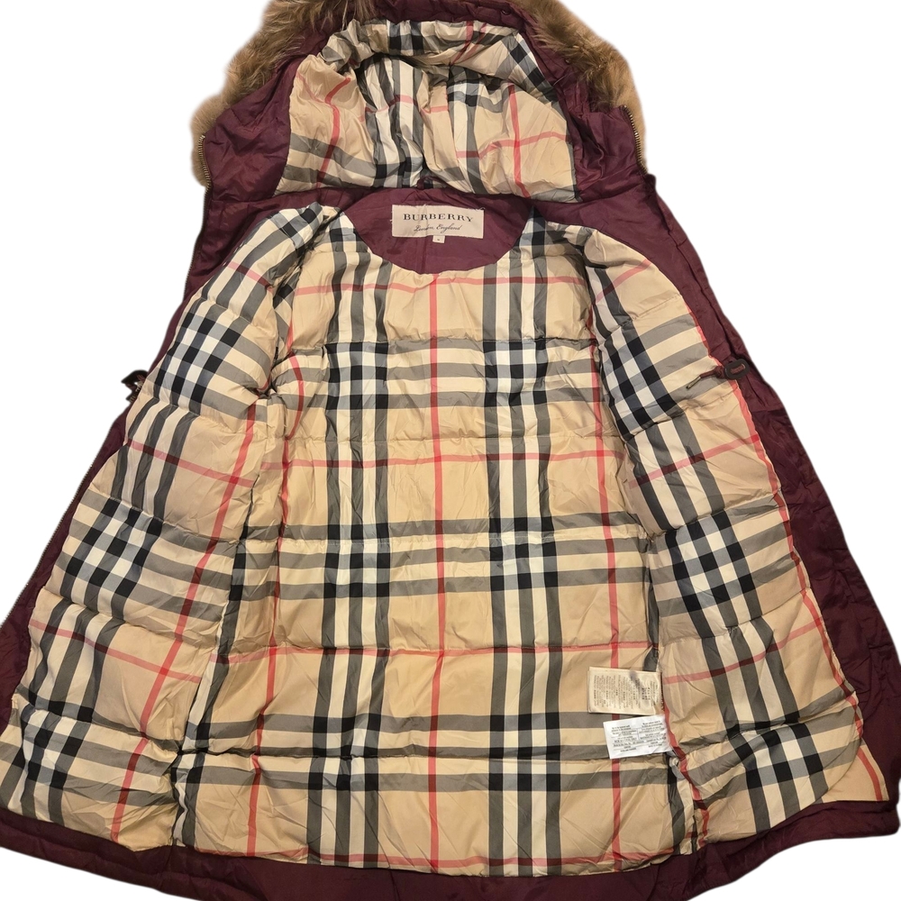 Womens Burberry Burgandy Puffer Jacket with Fur Hood Size Medium - Picture 4 of 8